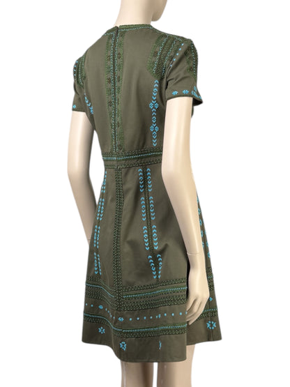 Valentino  Pierpaolo Piccioli - Resort 2018  Kaki cotton dress embroidered with turquoise beads 5