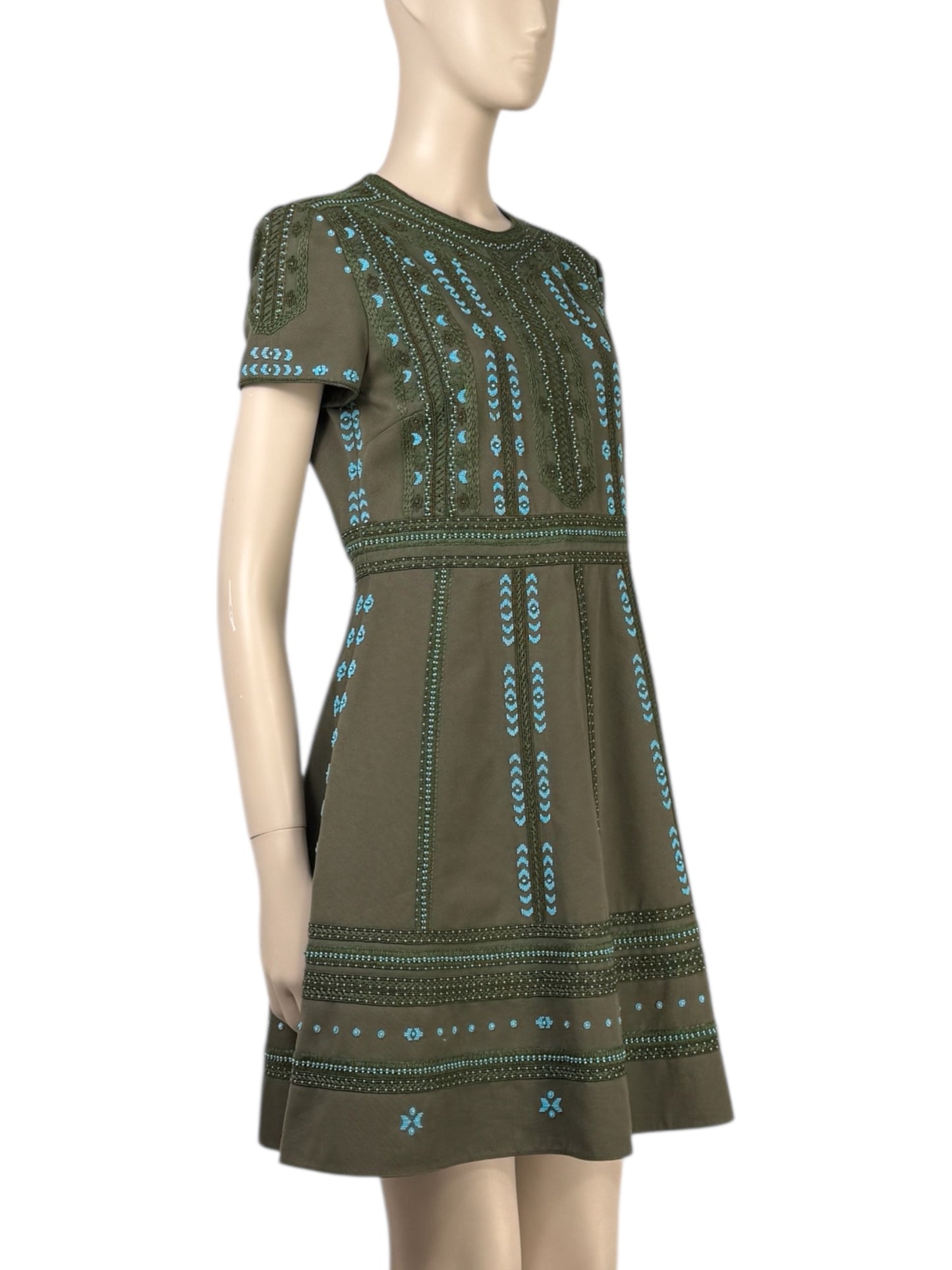 Valentino  Pierpaolo Piccioli - Resort 2018  Kaki cotton dress embroidered with turquoise beads 6