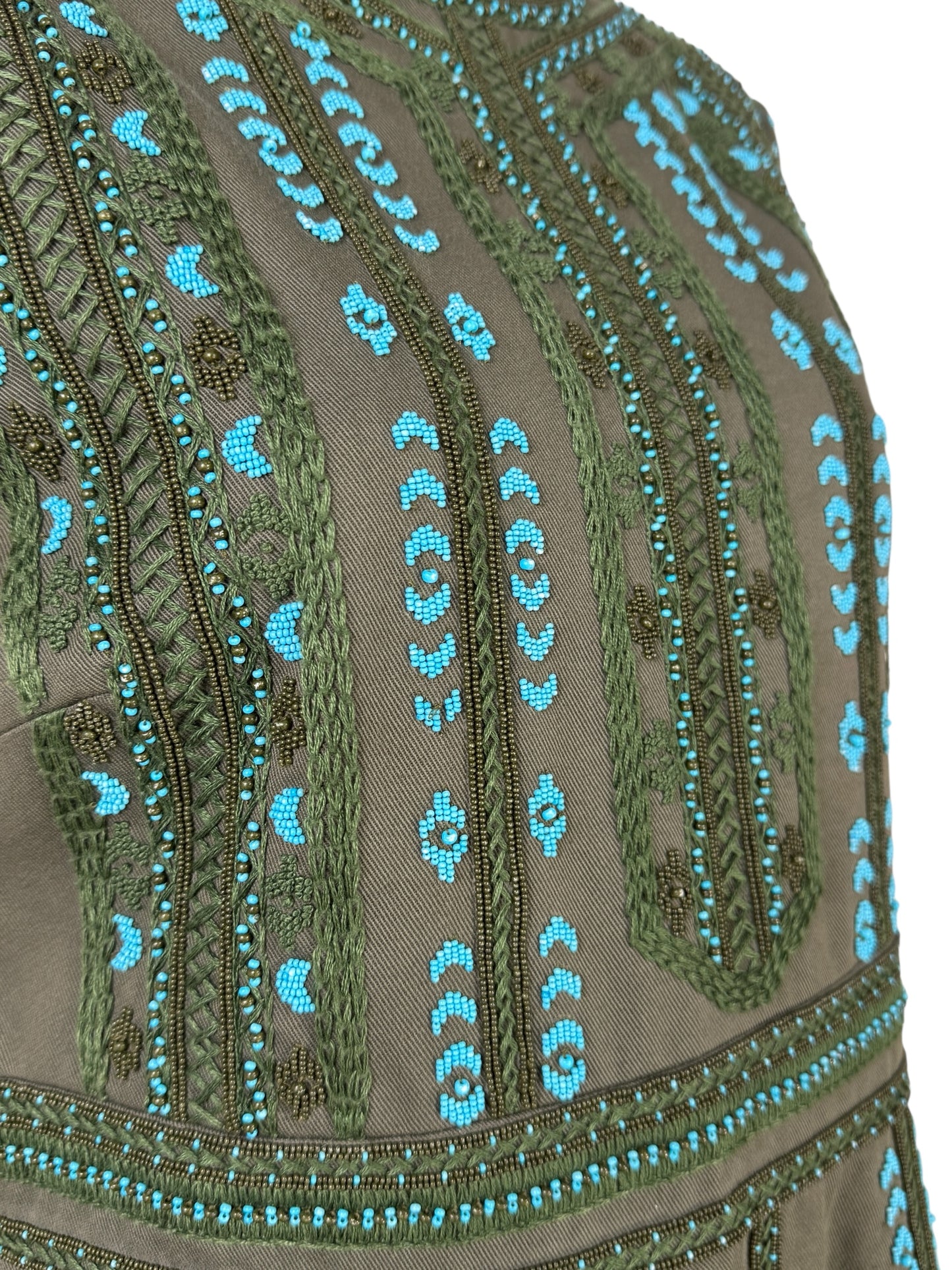 Valentino  Pierpaolo Piccioli - Resort 2018  Kaki cotton dress embroidered with turquoise beads 7