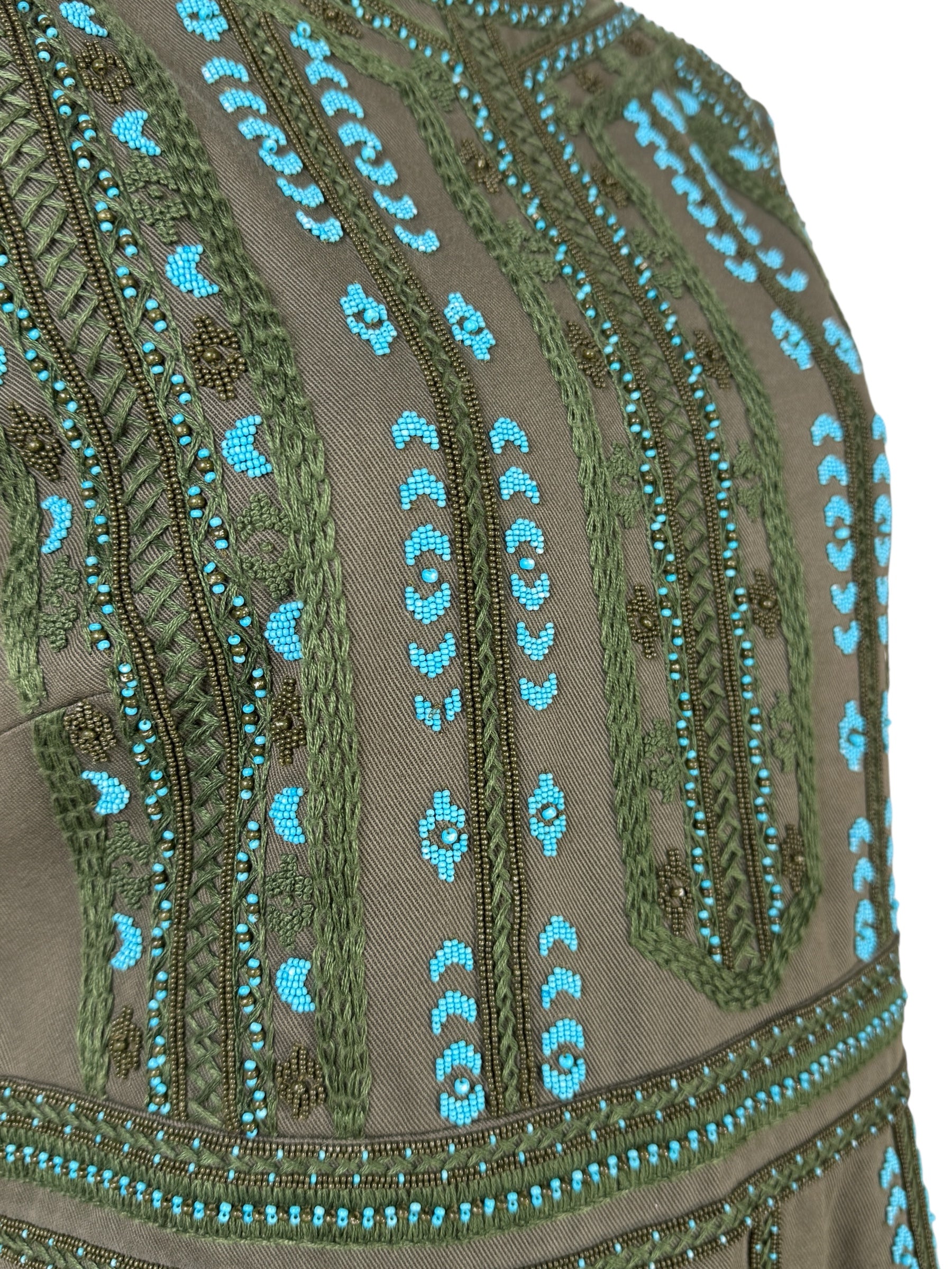 Valentino  Pierpaolo Piccioli - Resort 2018  Kaki cotton dress embroidered with turquoise beads 7