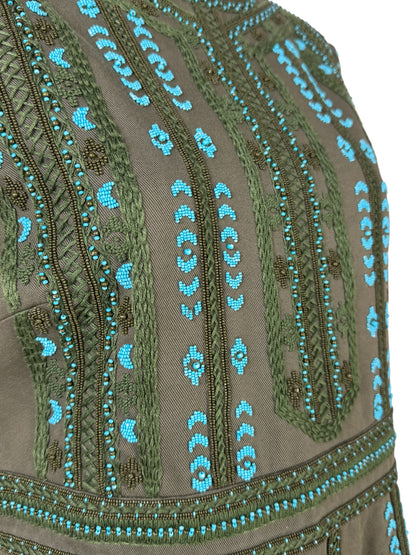 Valentino  Pierpaolo Piccioli - Resort 2018  Kaki cotton dress embroidered with turquoise beads 7