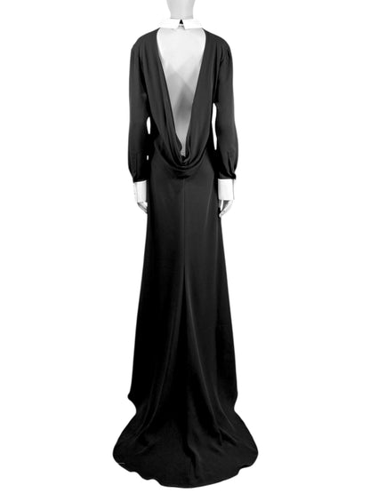 Valentino Pierpaolo Piccioli Fall 2023 Look 72 Maxi train black tie dress