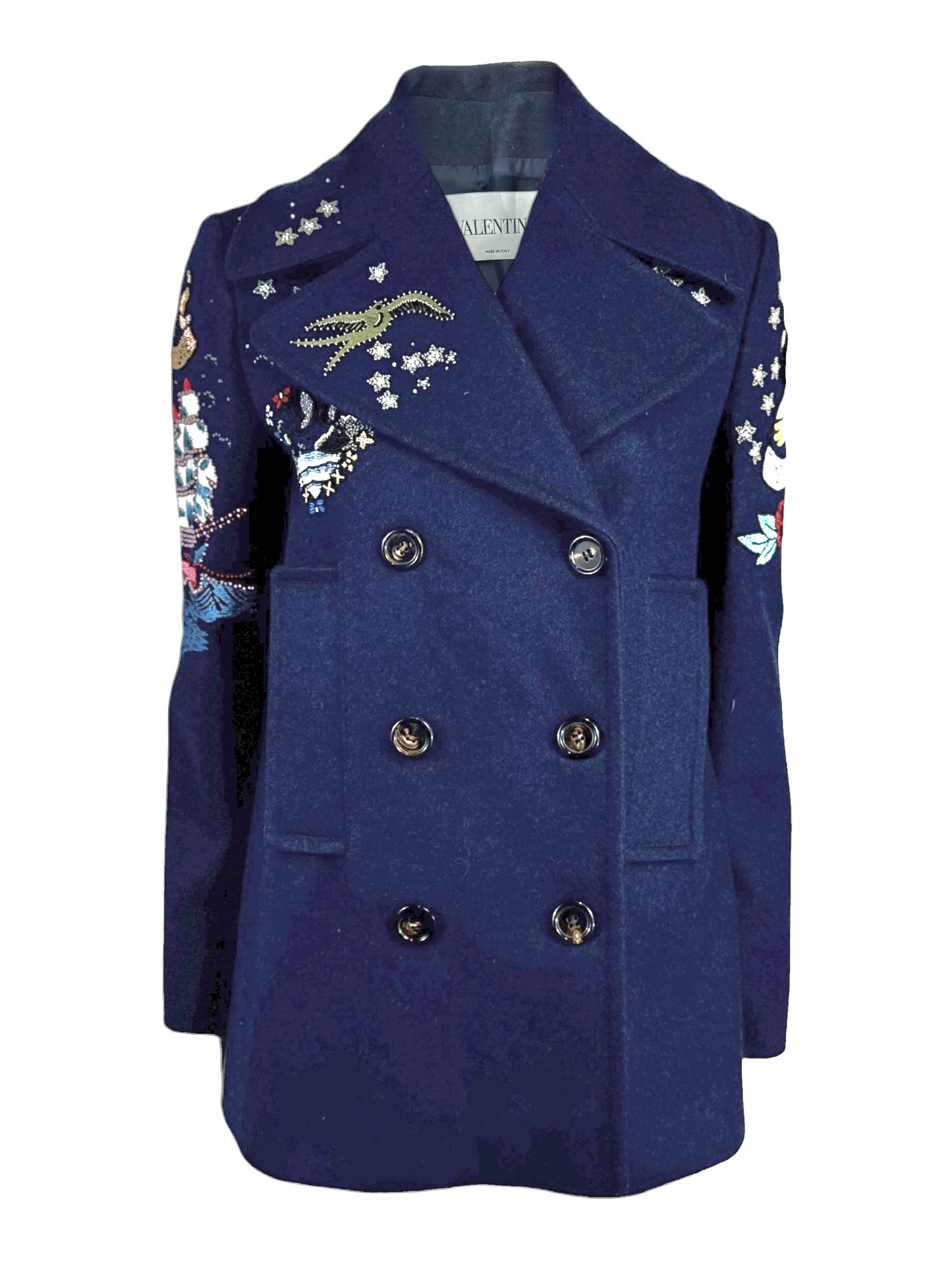 Valentino Pierpaolo Piccioli Prefall 2016 Navy embroidered peacoat