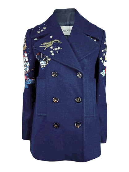 Valentino Pierpaolo Piccioli Prefall 2016 Navy embroidered peacoat