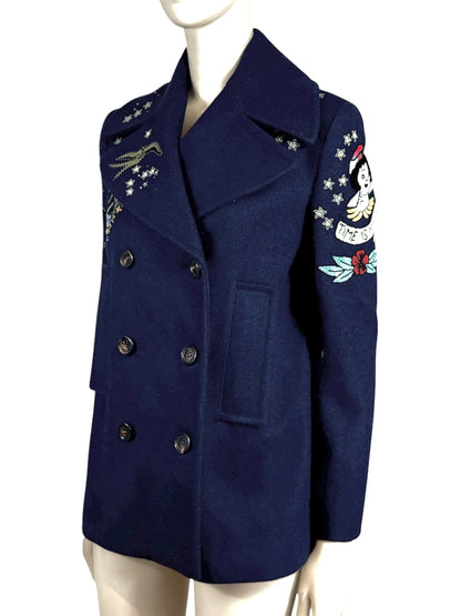 Valentino Pierpaolo Piccioli Prefall 2016 Navy embroidered peacoat