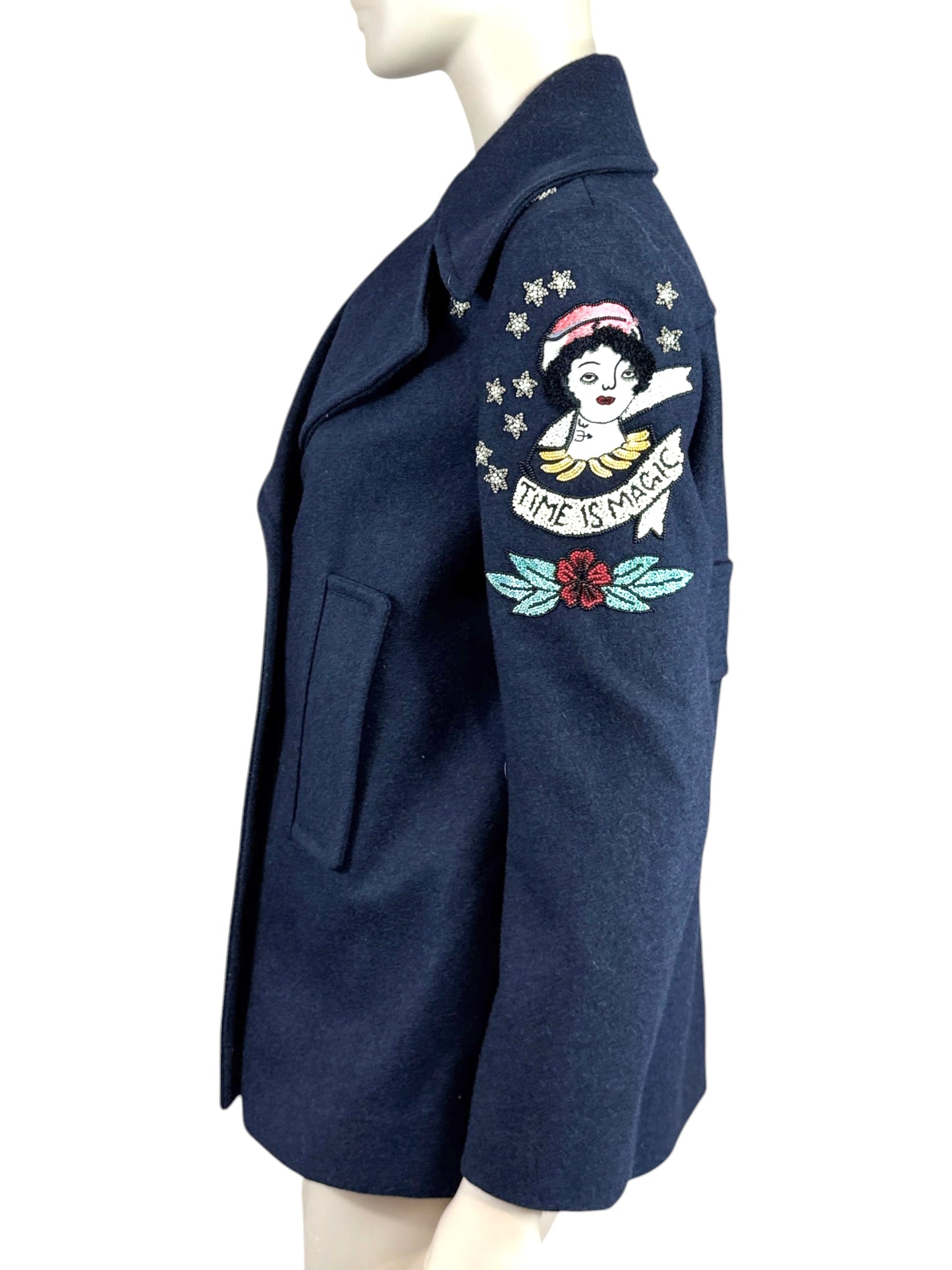 Valentino Pierpaolo Piccioli Prefall 2016 Navy embroidered peacoat