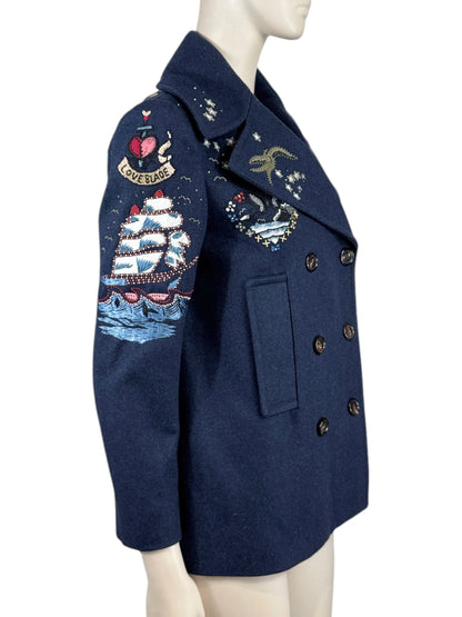 Valentino Pierpaolo Piccioli Prefall 2016 Navy embroidered peacoat