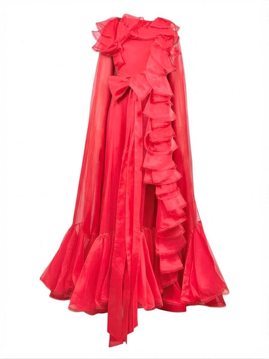 Valentino Pierpaolo Piccioli Prefall 2019 Look 87 Ruffle red organza cape dress
