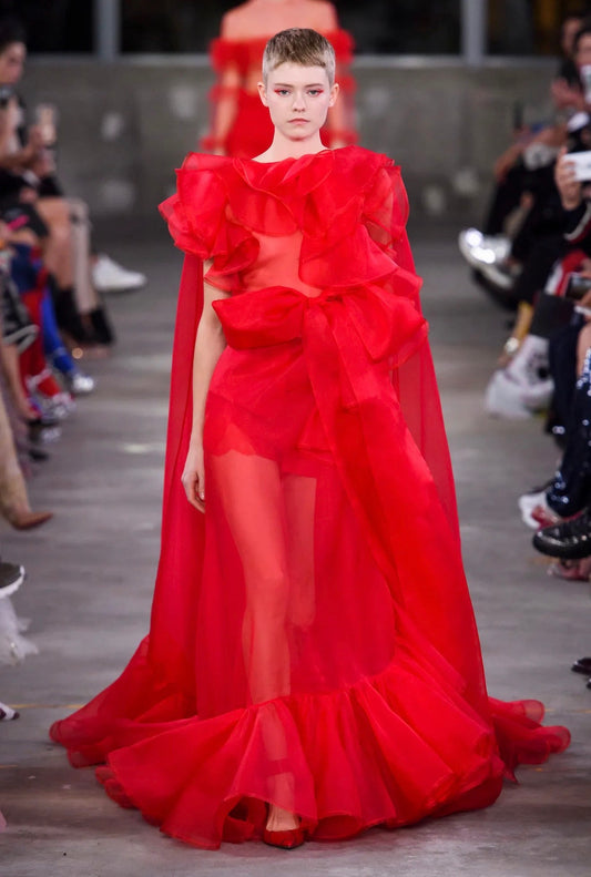 Valentino Pierpaolo Piccioli Prefall 2019 Look 87 Ruffle red organza cape dress