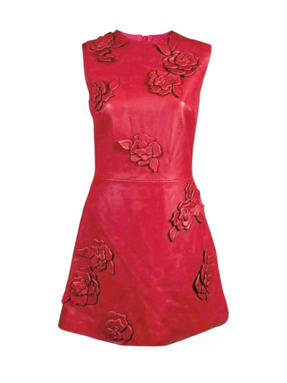 Valentino Pierpaolo Piccioli Prefall 2024 Look 21 Red floral lambskin dress
