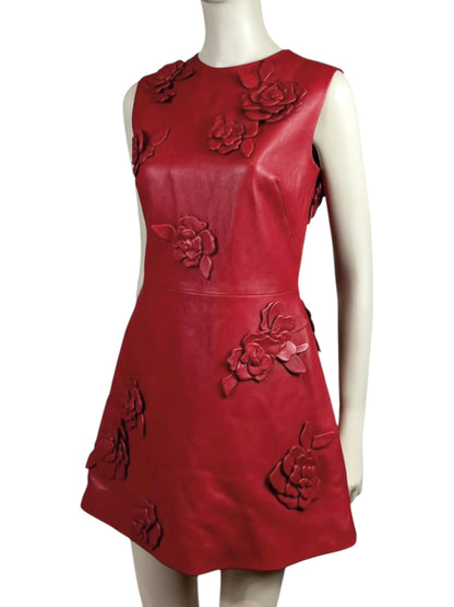 Valentino Pierpaolo Piccioli Prefall 2024 Look 21 Red floral lambskin dress