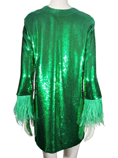 Valentino Pierpaolo Piccioli Resort 2022 Look 12 Mini green sequined dress feathers