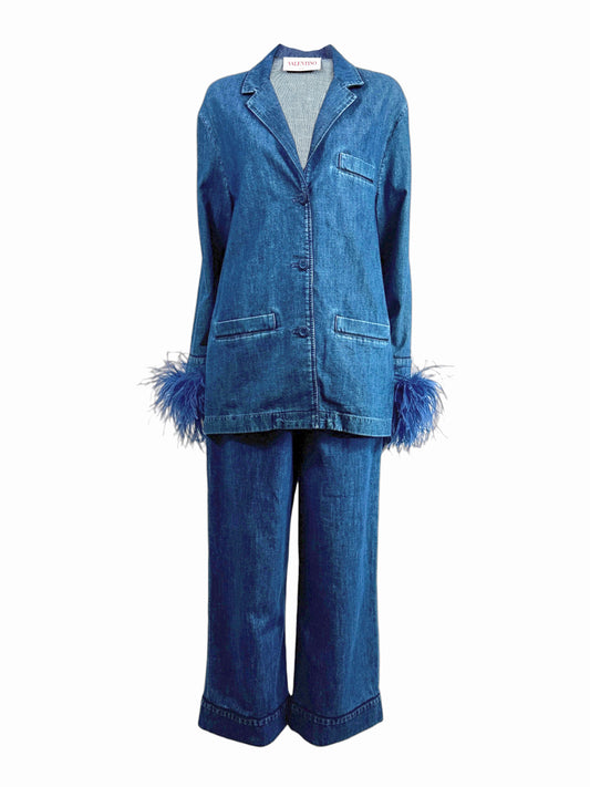 Valentino Pierpaolo Piccioli Resort 2023 Denim pant suits ostrich feathers