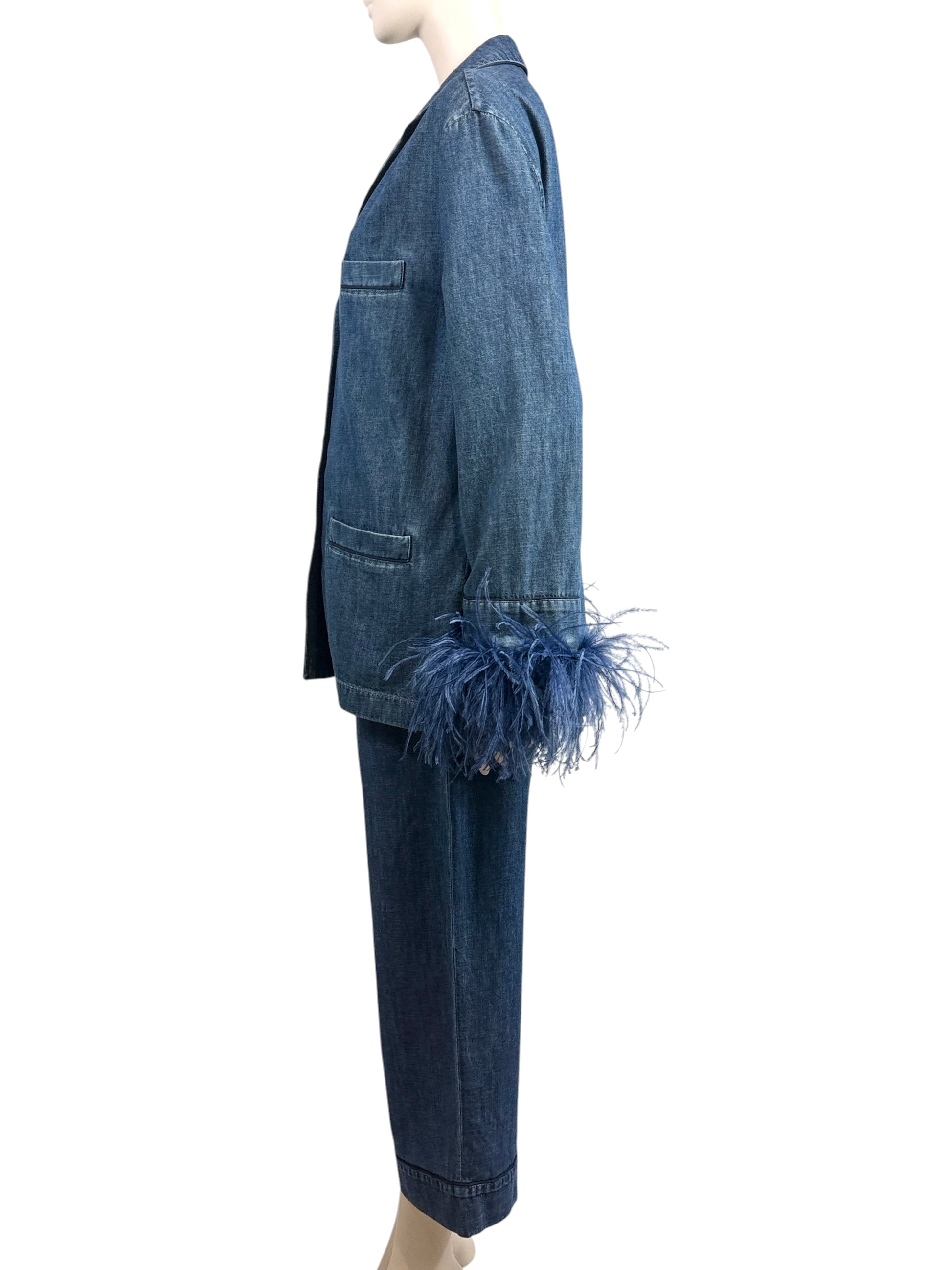 Valentino Pierpaolo Piccioli Resort 2023 Denim pant suits ostrich feathers