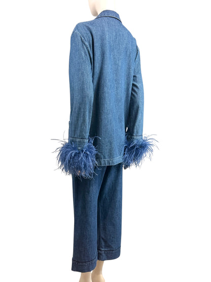 Valentino Pierpaolo Piccioli Resort 2023 Denim pant suits ostrich feathers