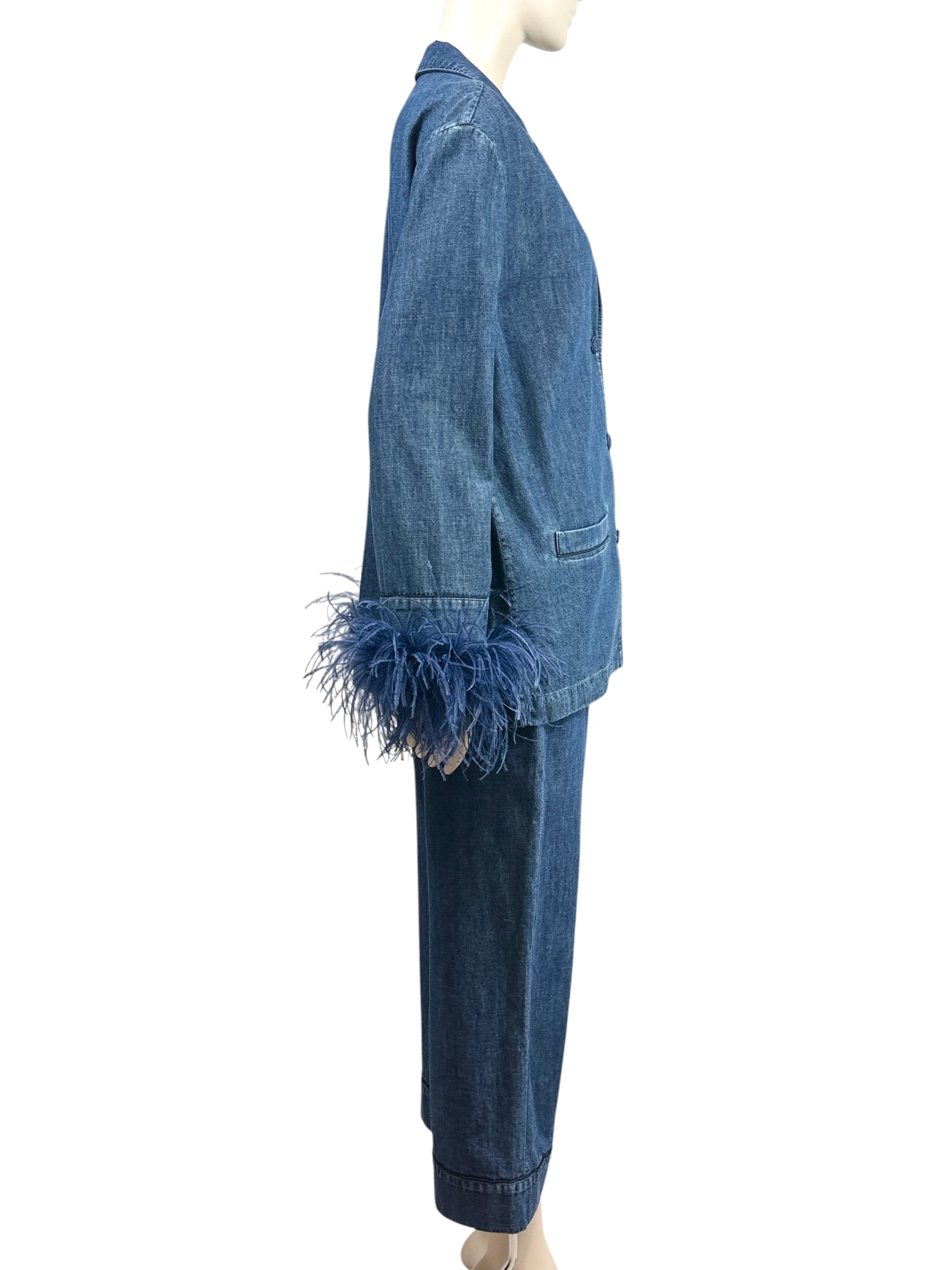 Valentino Pierpaolo Piccioli Resort 2023 Denim pant suits ostrich feathers