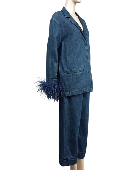 Valentino Pierpaolo Piccioli Resort 2023 Denim pant suits ostrich feathers
