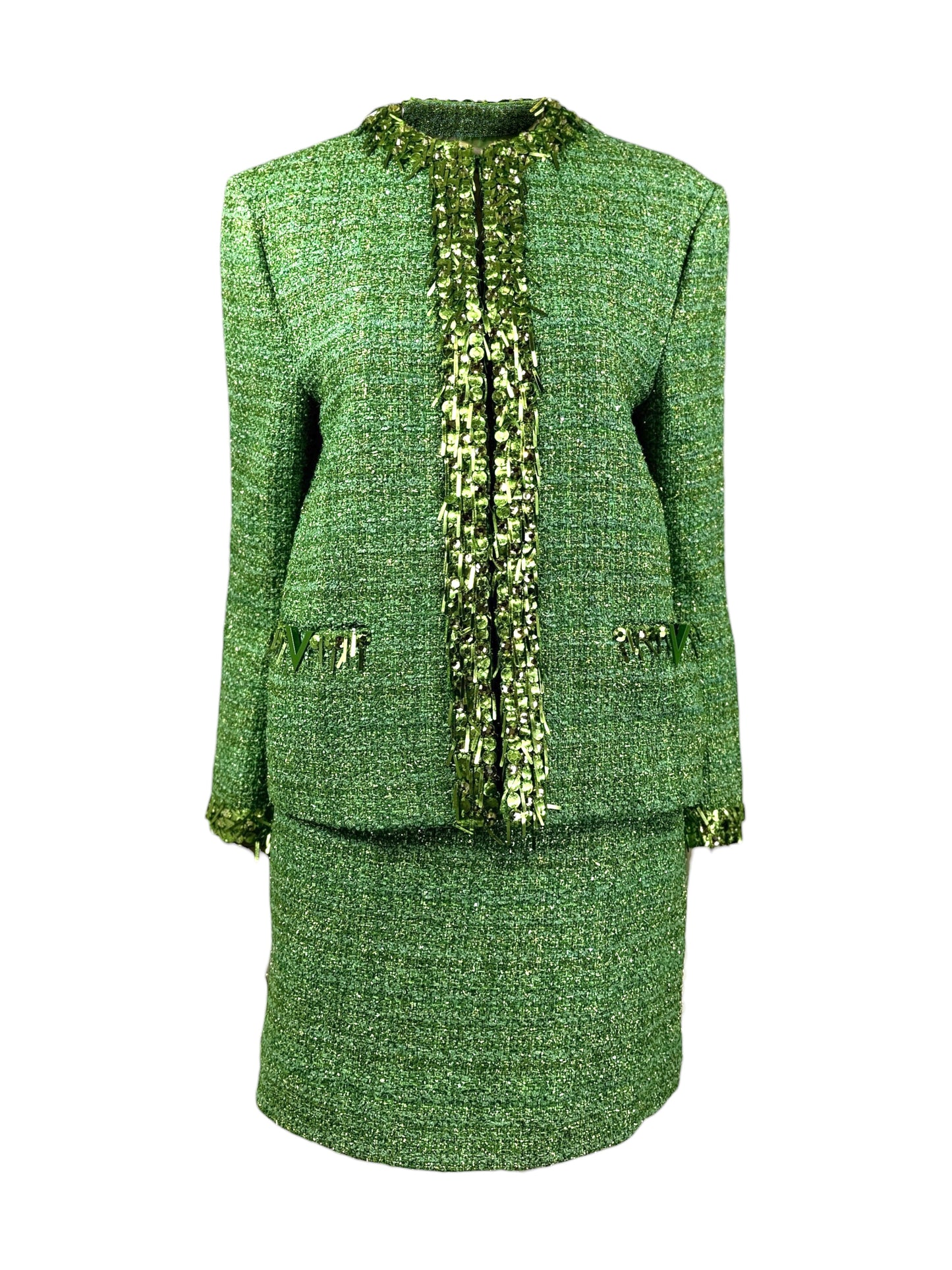 Valentino Pierpaolo Piccioli Spring 2023 green tweed set