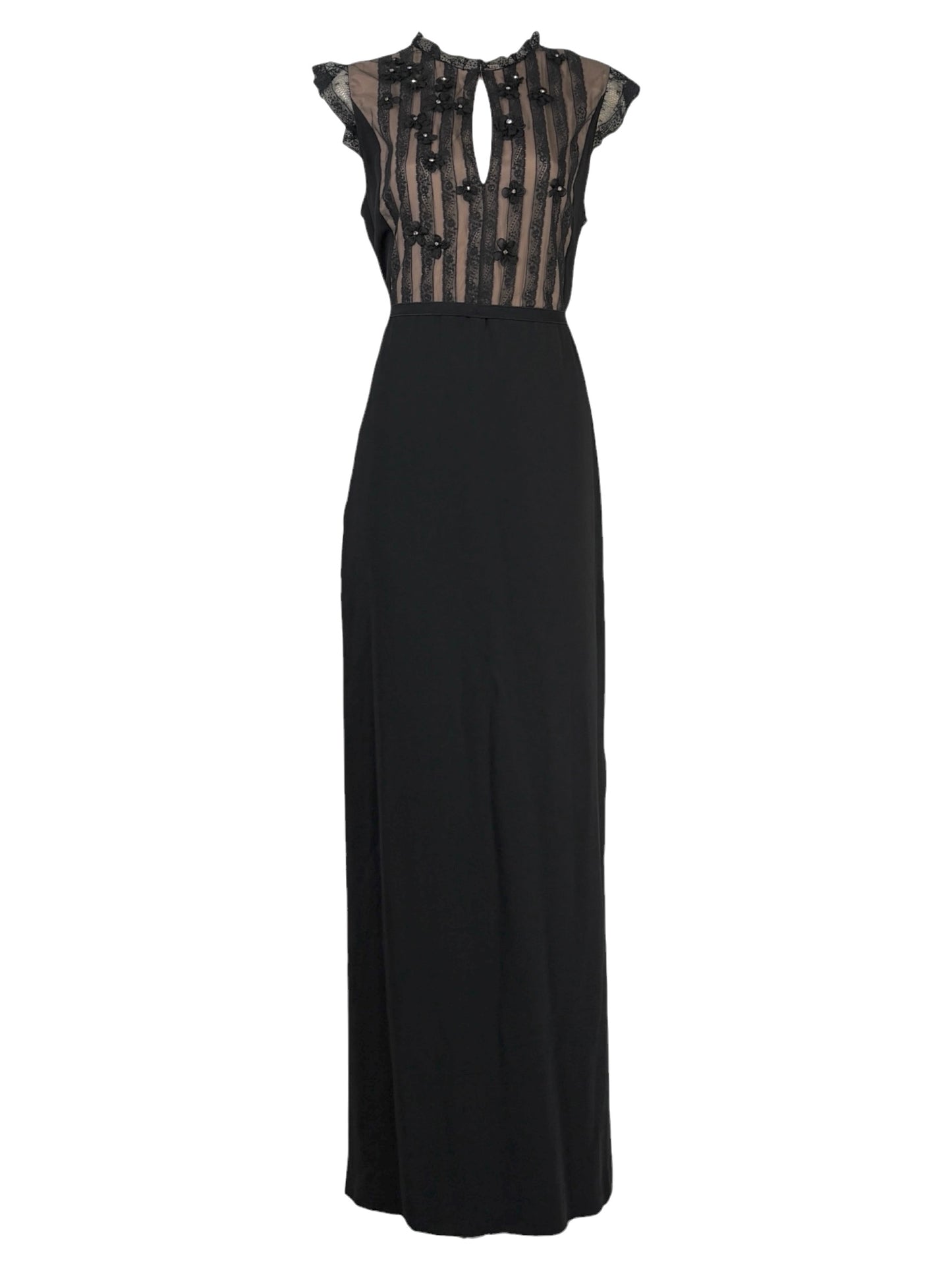 Valentino Roma  Pierpaolo Piccioli & Maria Grazia Chiuri - Spring/Summer 2011  Long sleeveless dress in black crepe, bodice embroidered with small flowers