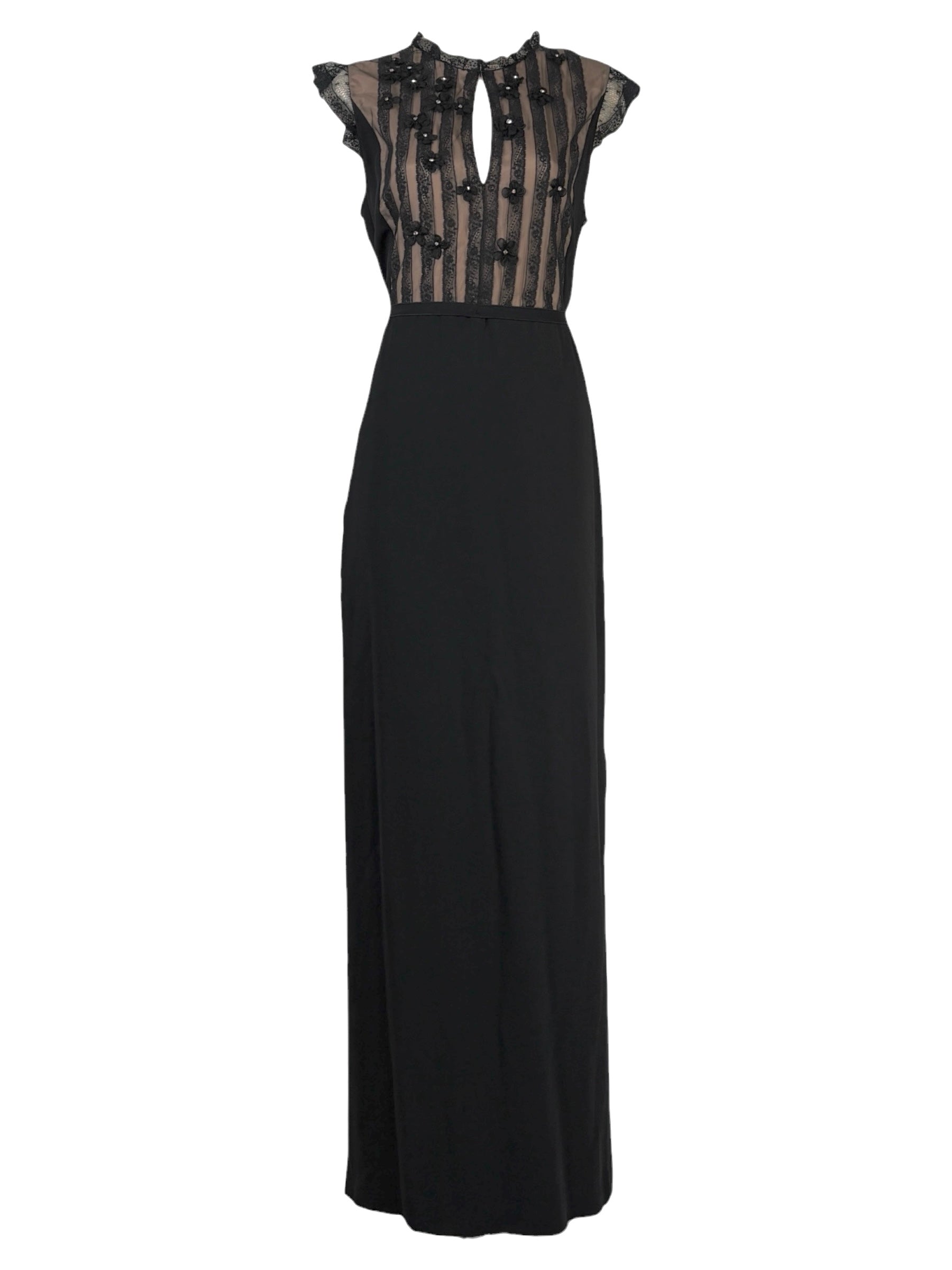 Valentino Roma  Pierpaolo Piccioli & Maria Grazia Chiuri - Spring/Summer 2011  Long sleeveless dress in black crepe, bodice embroidered with small flowers