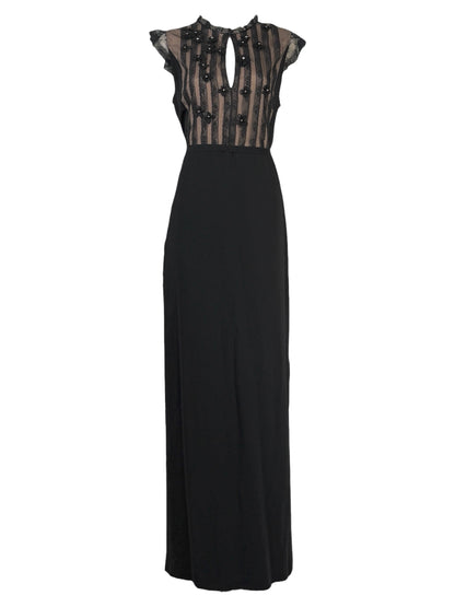 Valentino Roma  Pierpaolo Piccioli & Maria Grazia Chiuri - Spring/Summer 2011  Long sleeveless dress in black crepe, bodice embroidered with small flowers