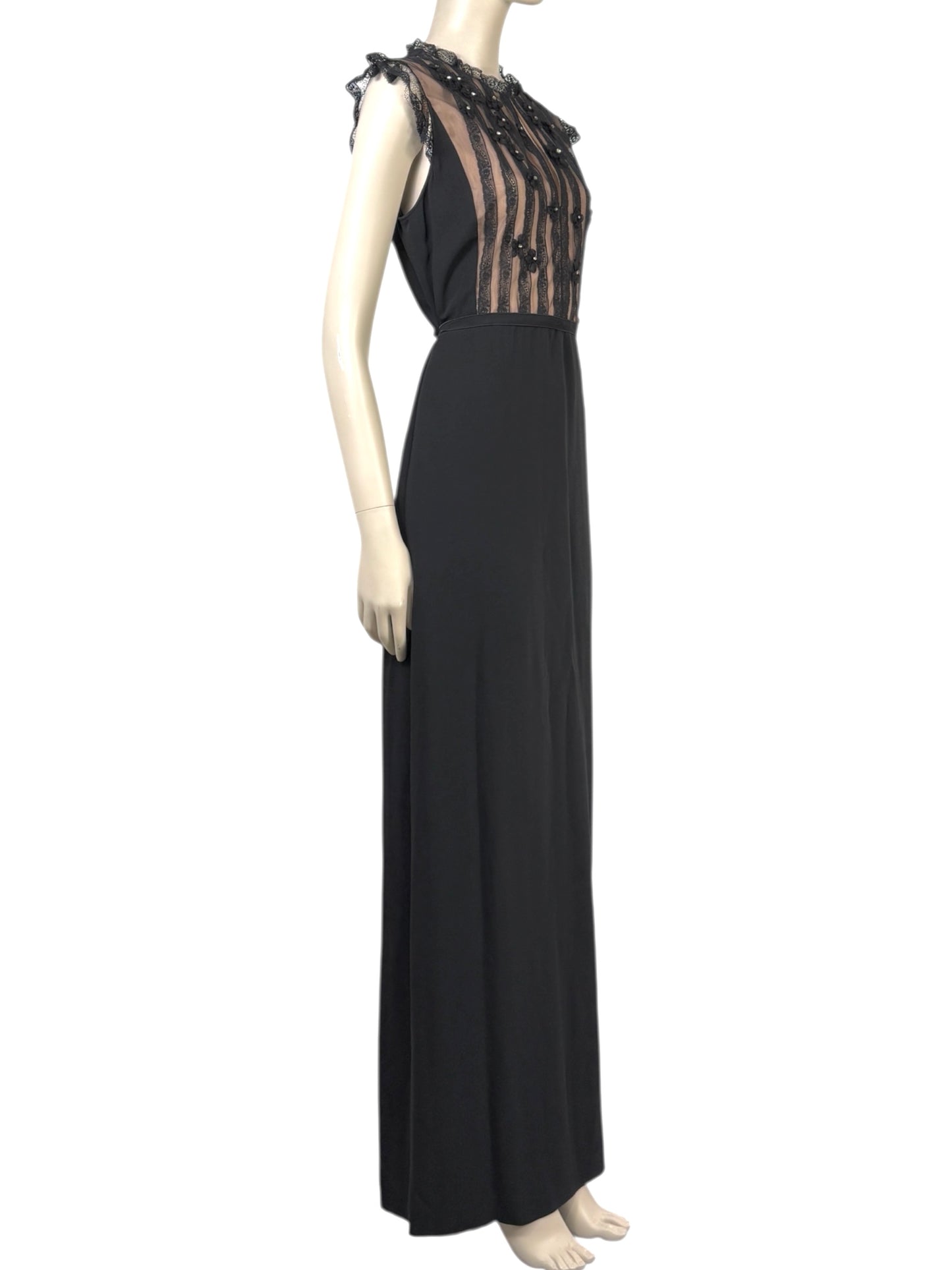 Valentino Roma  Pierpaolo Piccioli & Maria Grazia Chiuri - Spring/Summer 2011  Long sleeveless dress in black crepe, bodice embroidered with small flowers 10