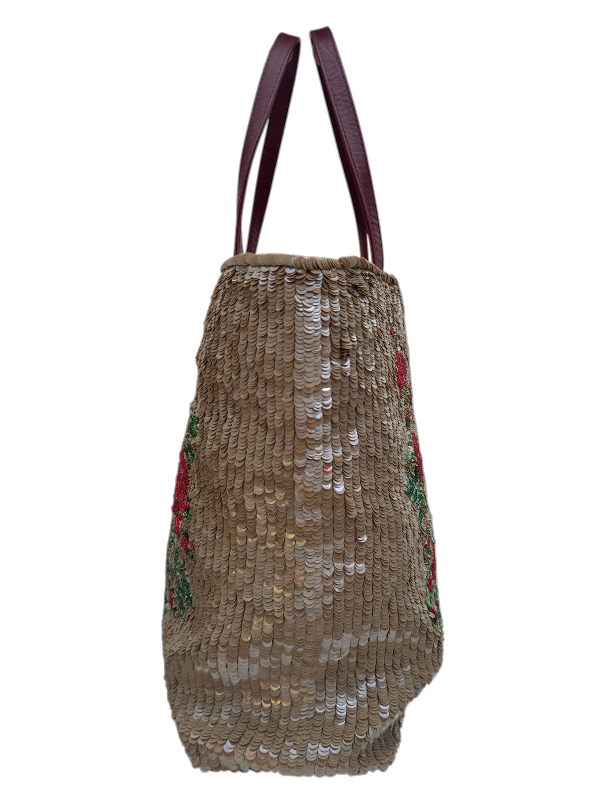 Valentino Spring 2000 Beige sequined red roses sequined tote bag