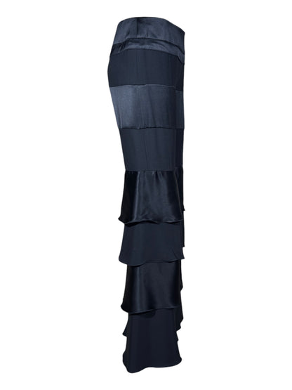 Valentino Spring 2002 Black crepe silk and satin ruffle pants
