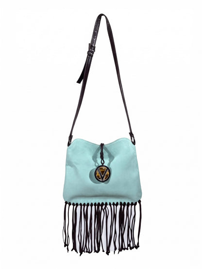 Valentino Spring 2002 Light blue suede messenger bag fringed tiger eye