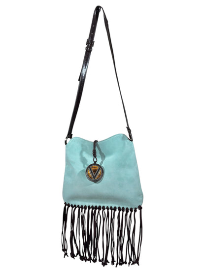 Valentino Spring 2002 Light blue suede messenger bag fringed tiger eye