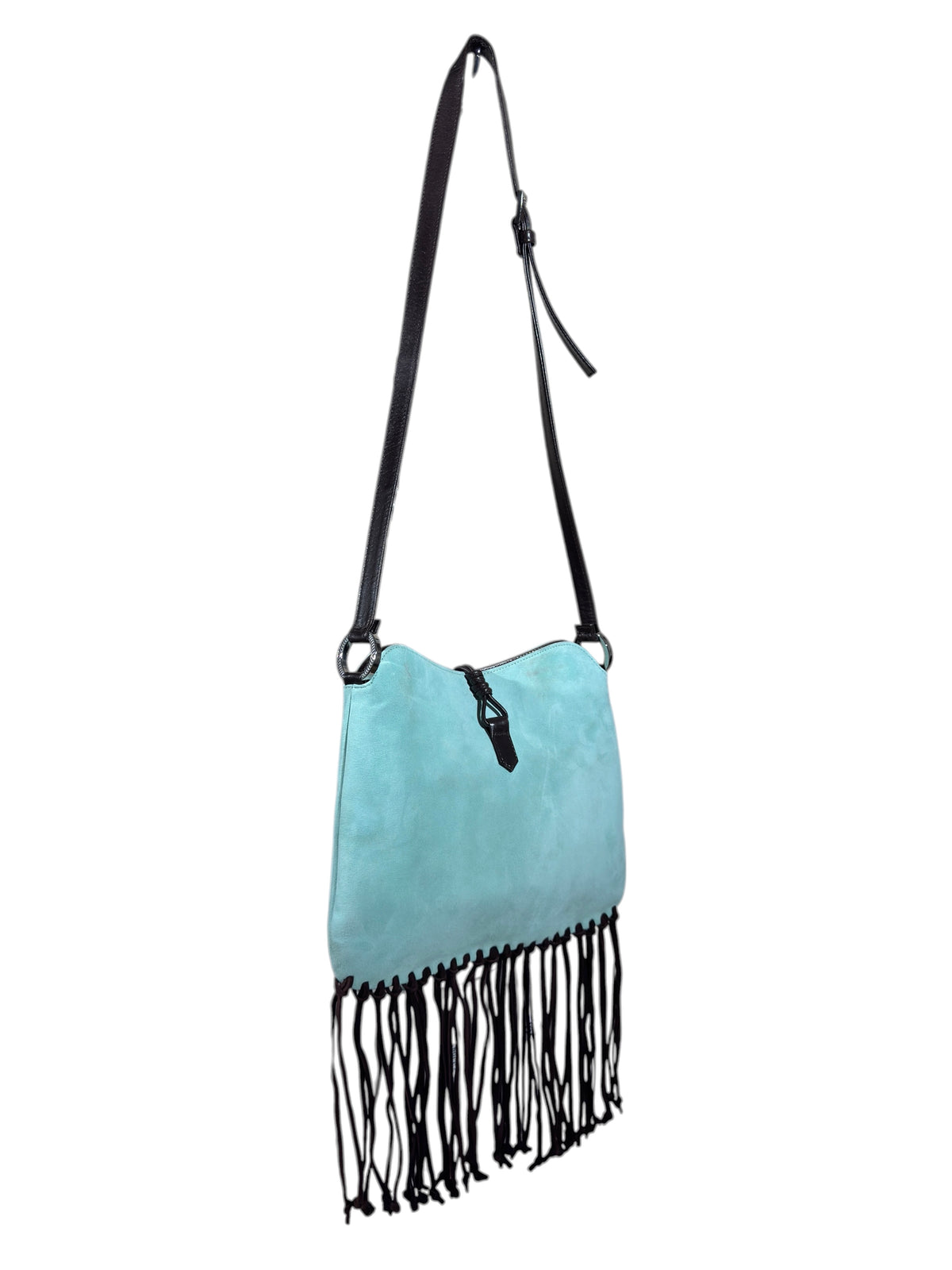 Valentino Spring 2002 Light blue suede messenger bag fringed tiger eye