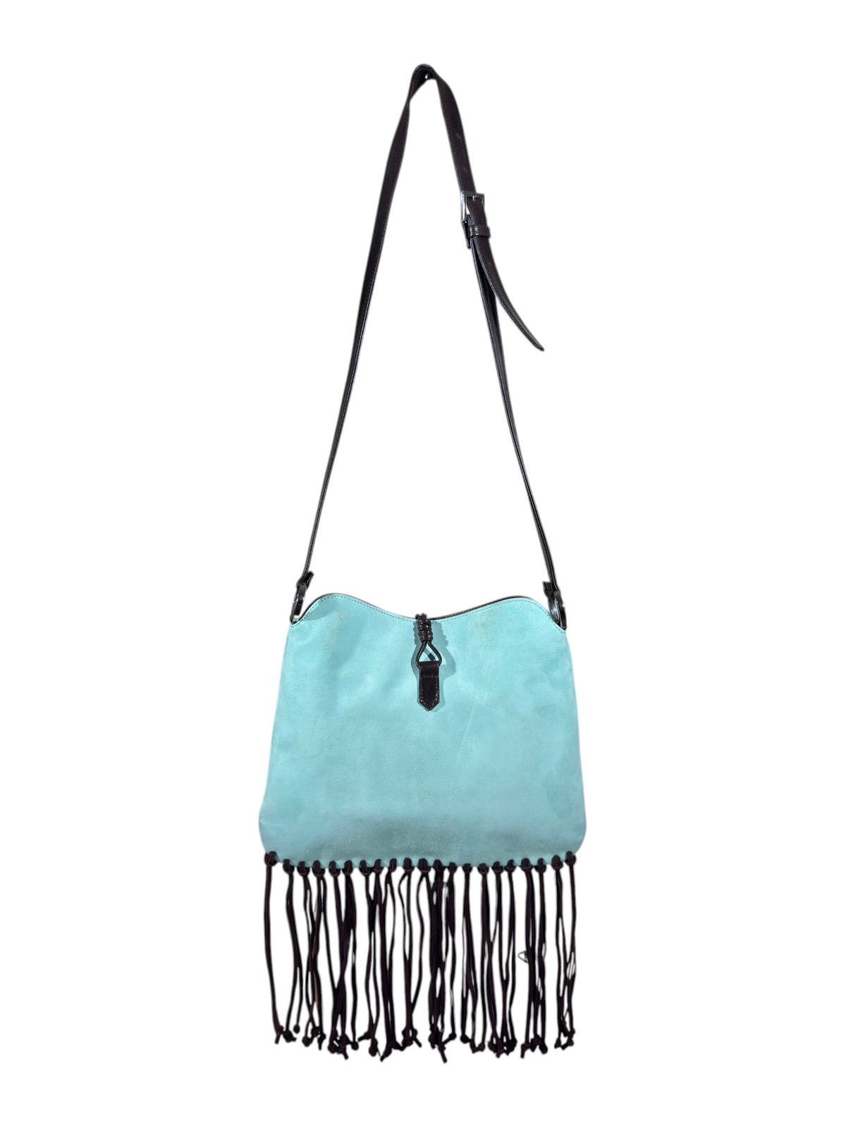 Valentino Spring 2002 Light blue suede messenger bag fringed tiger eye