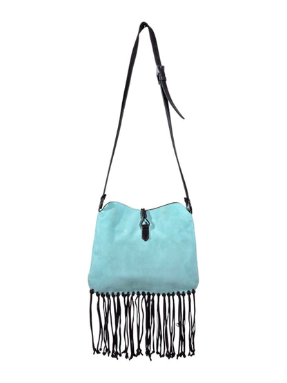 Valentino Spring 2002 Light blue suede messenger bag fringed tiger eye
