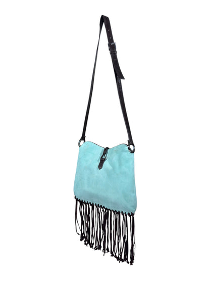 Valentino Spring 2002 Light blue suede messenger bag fringed tiger eye