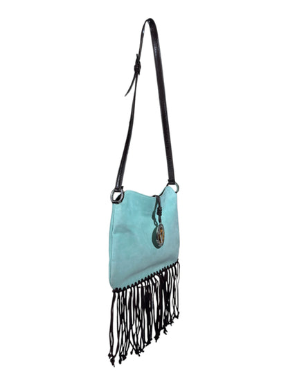 Valentino Spring 2002 Light blue suede messenger bag fringed tiger eye