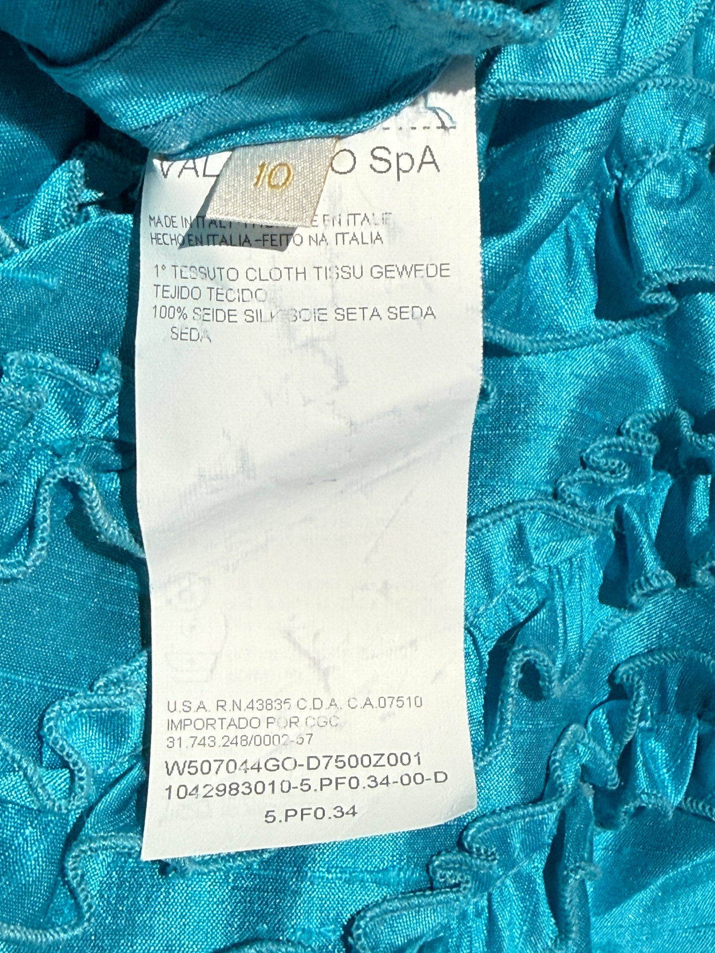 Valentino Spring 2002 Look 44 Long ruffle silk skirt turquoise