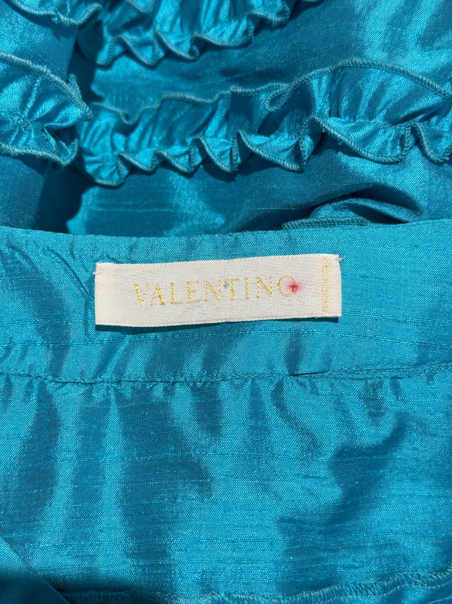 Valentino Spring 2002 Look 44 Long ruffle silk skirt turquoise