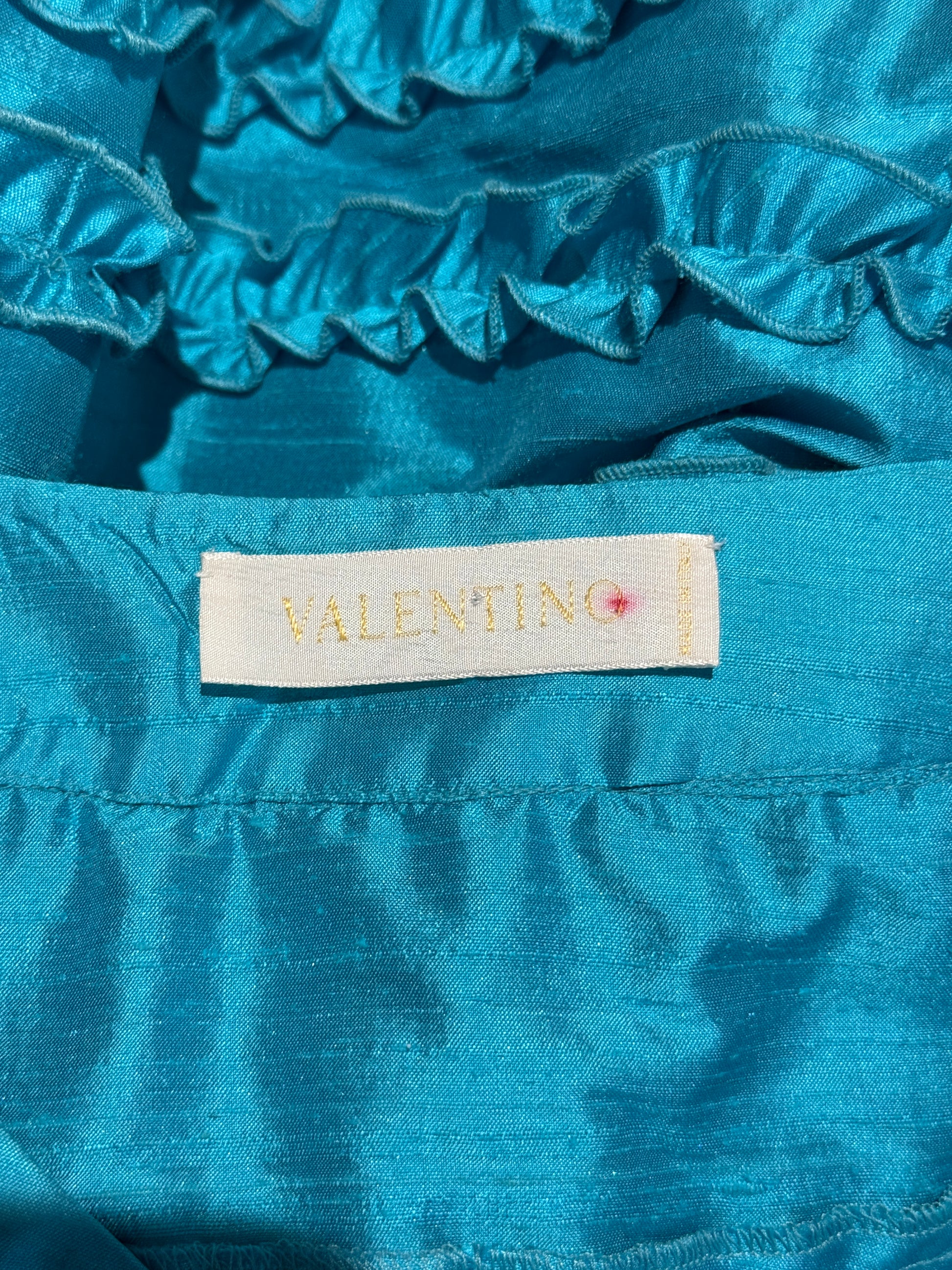 Valentino Spring 2002 Look 44 Long ruffle silk skirt turquoise