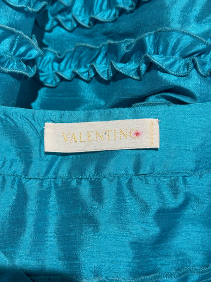 Valentino Spring 2002 Look 44 Long ruffle silk skirt turquoise