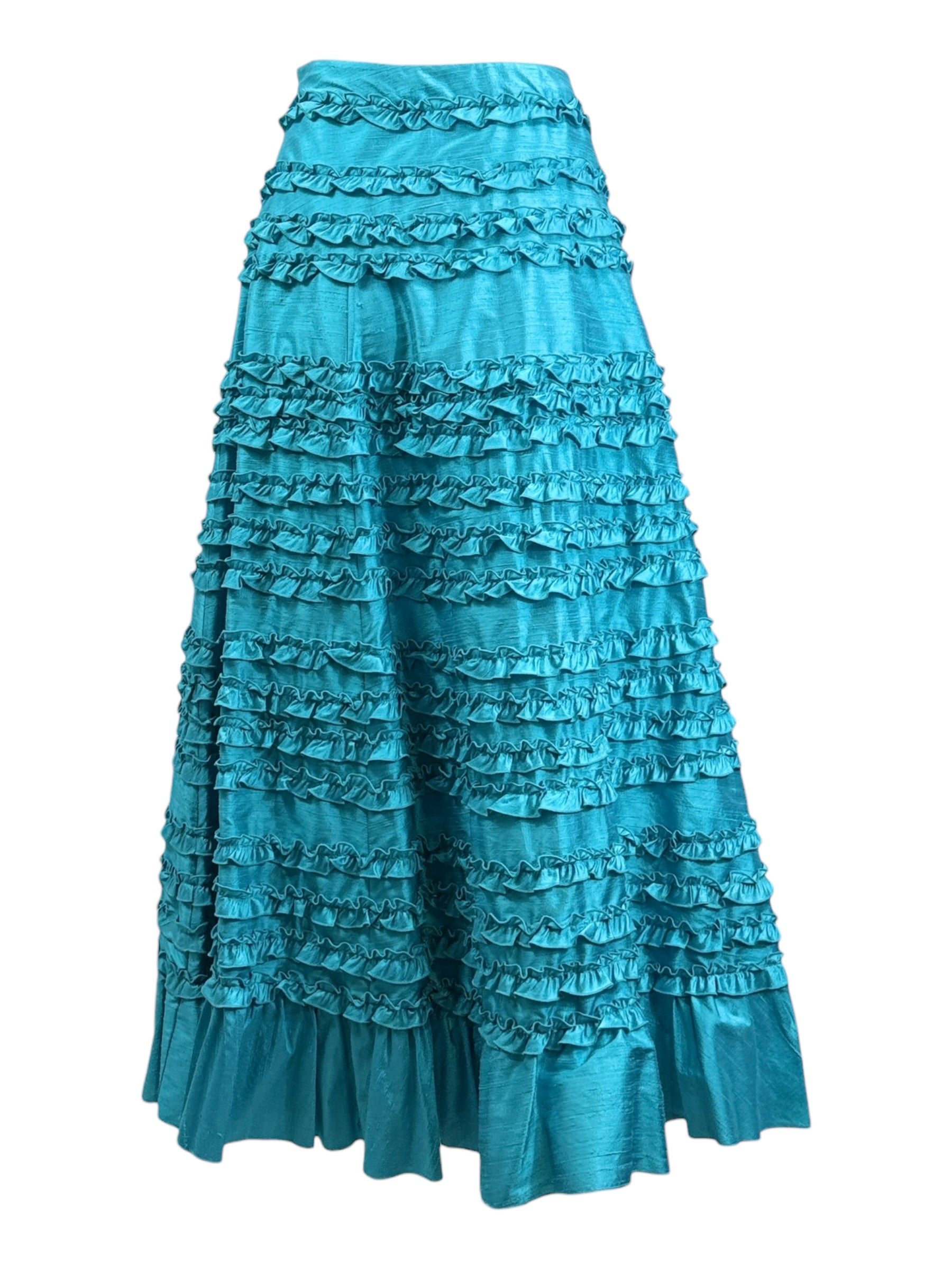 Valentino Spring 2002 Look 44 Long ruffle skirt turquoise