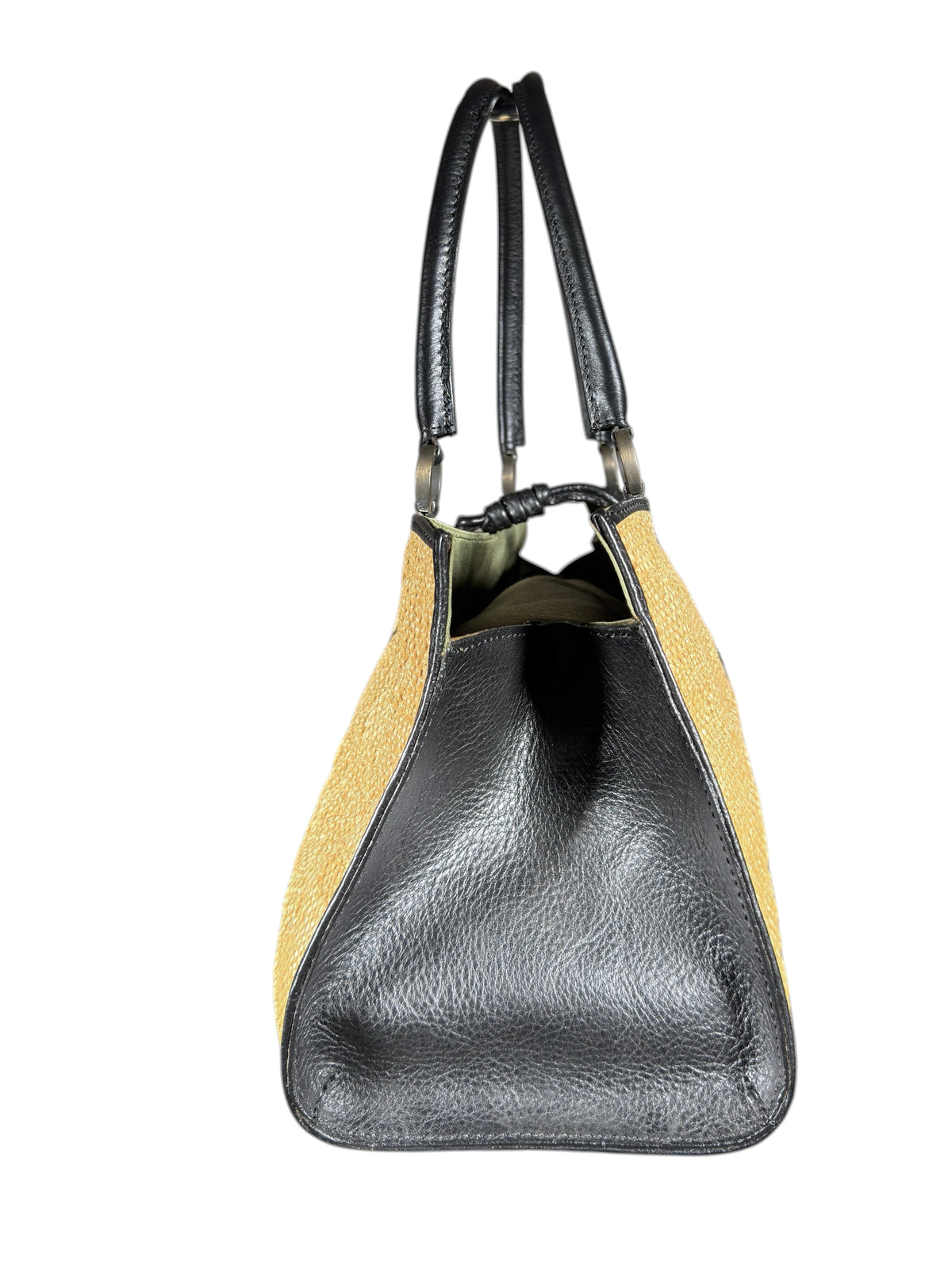 Valentino Spring 2002 Natural straw floral tote bag black leather
