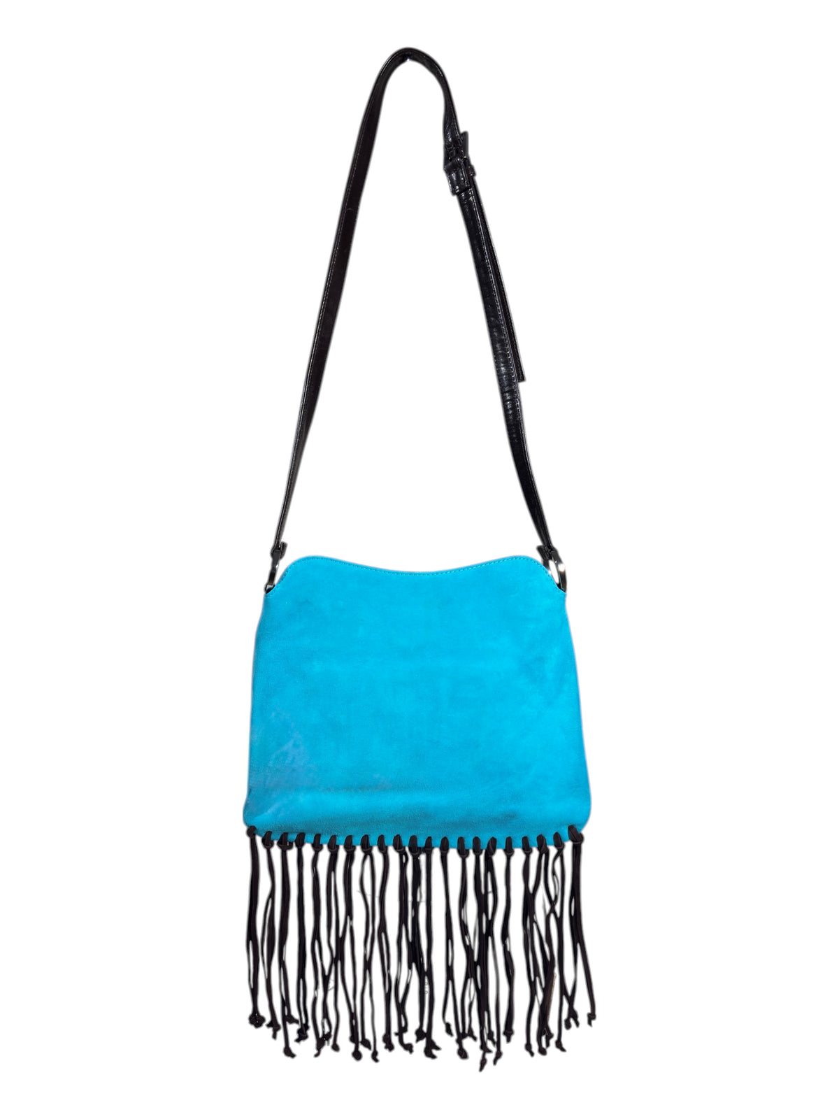 Valentino Spring 2002 Turquoise suede messenger fringe bag malachite pearls