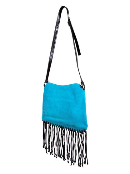 Valentino Spring 2002 Turquoise suede messenger fringe bag malachite pearls