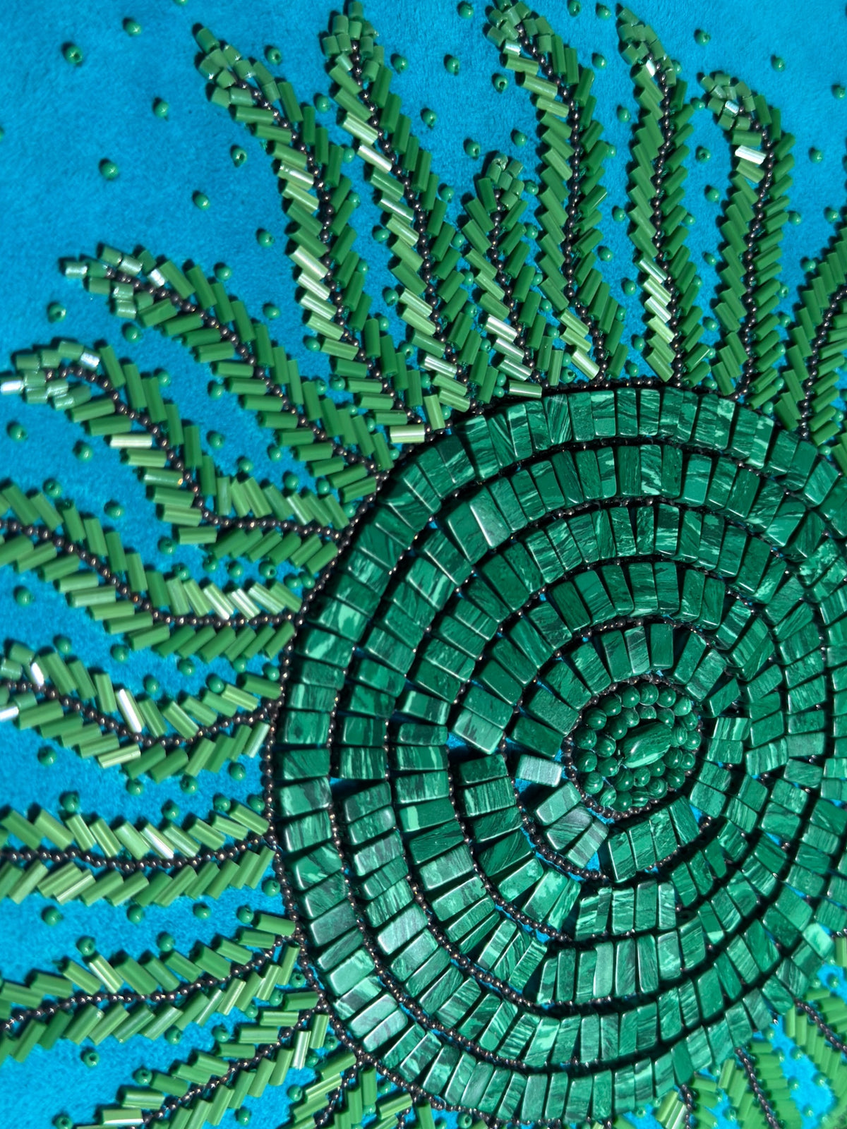 Valentino Spring 2002 Turquoise suede messenger fringe bag malachite pearls