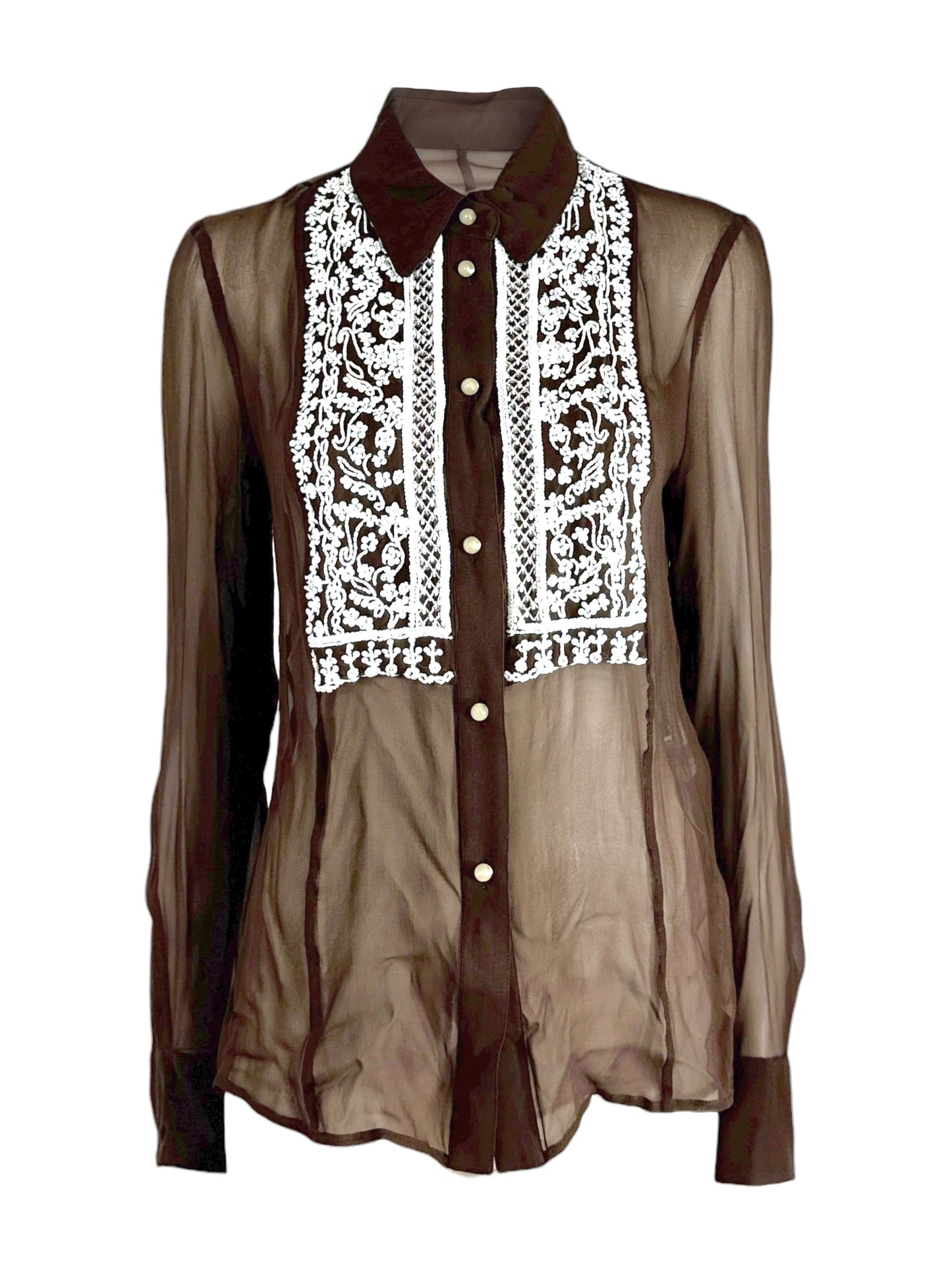 Valentino Spring 2003 Cocoa crepe silk embroidered blouse