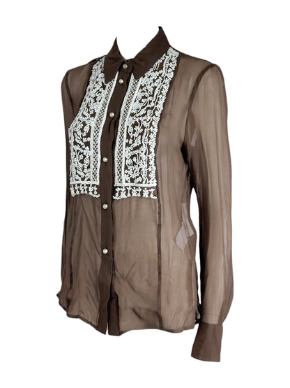 Valentino Spring 2003 Cocoa crepe silk embroidered blouse