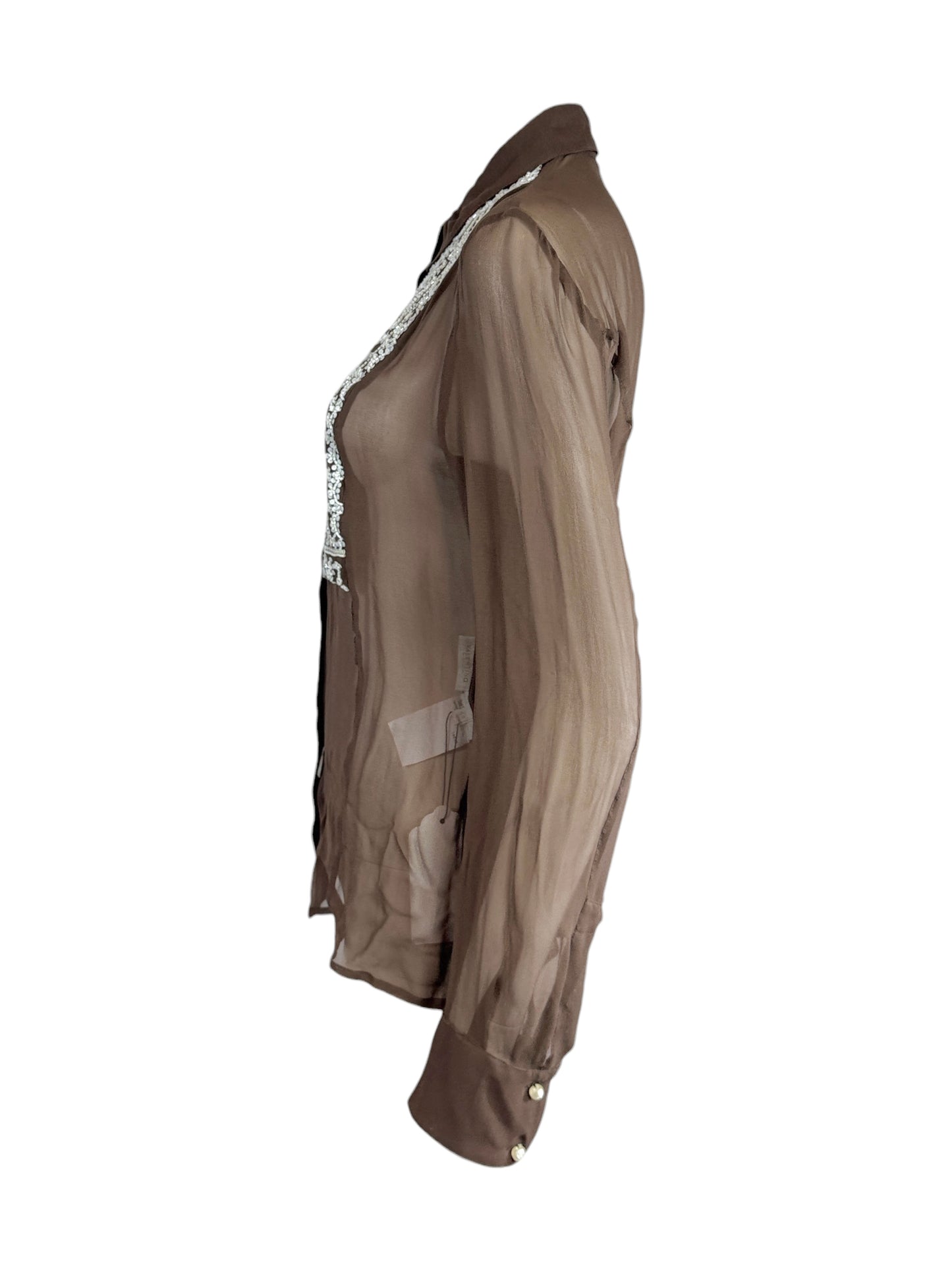 Valentino Spring 2003 Cocoa crepe silk embroidered blouse