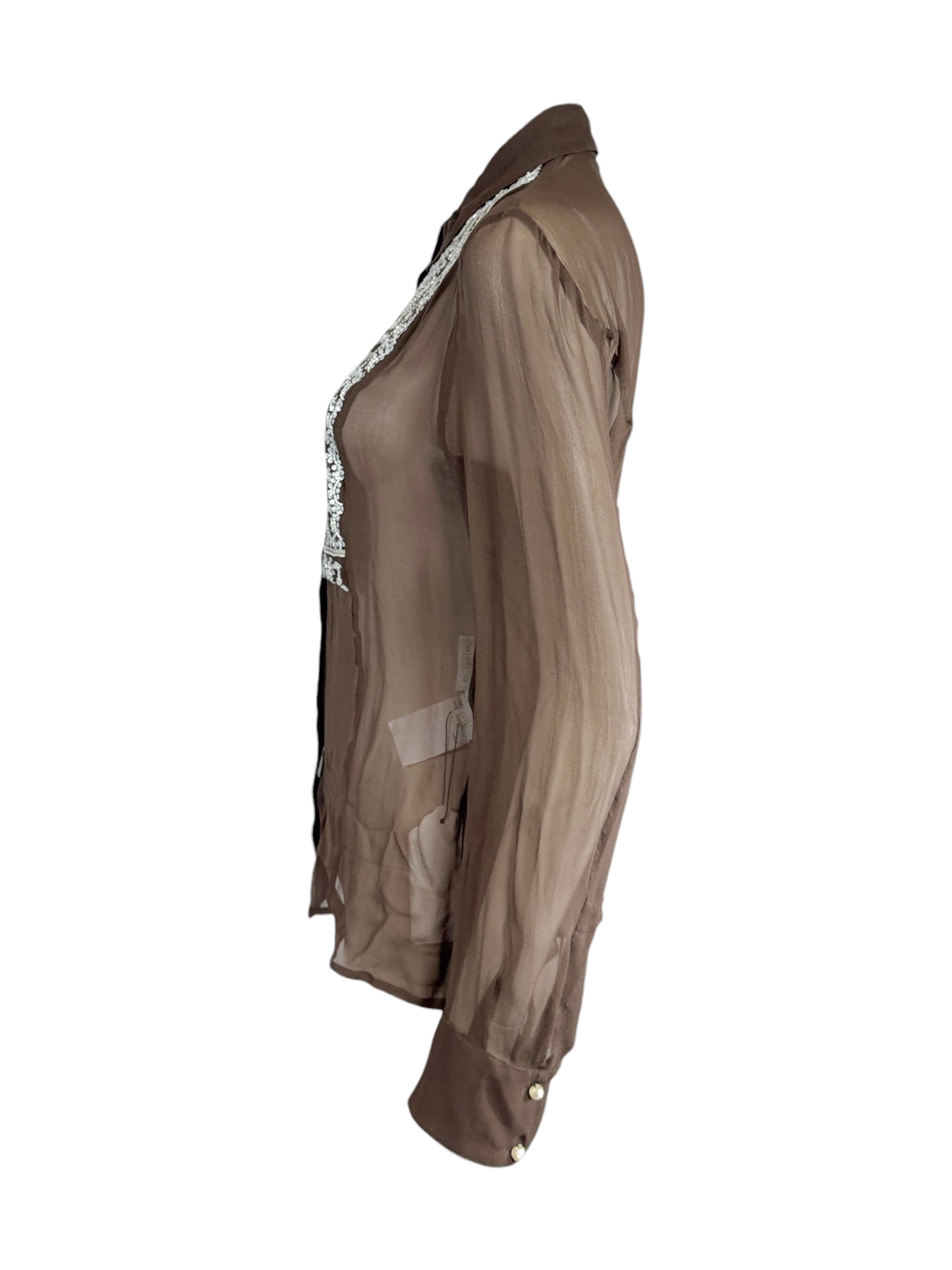 Valentino Spring 2003 Cocoa crepe silk embroidered blouse