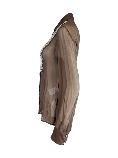 Valentino Spring 2003 Cocoa crepe silk embroidered blouse