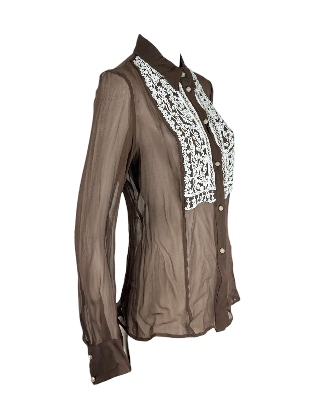 Valentino Spring 2003 Cocoa crepe silk embroidered blouse